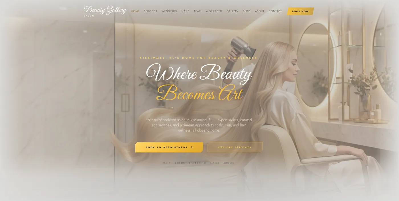 Beauty Gallery Salon website homepage