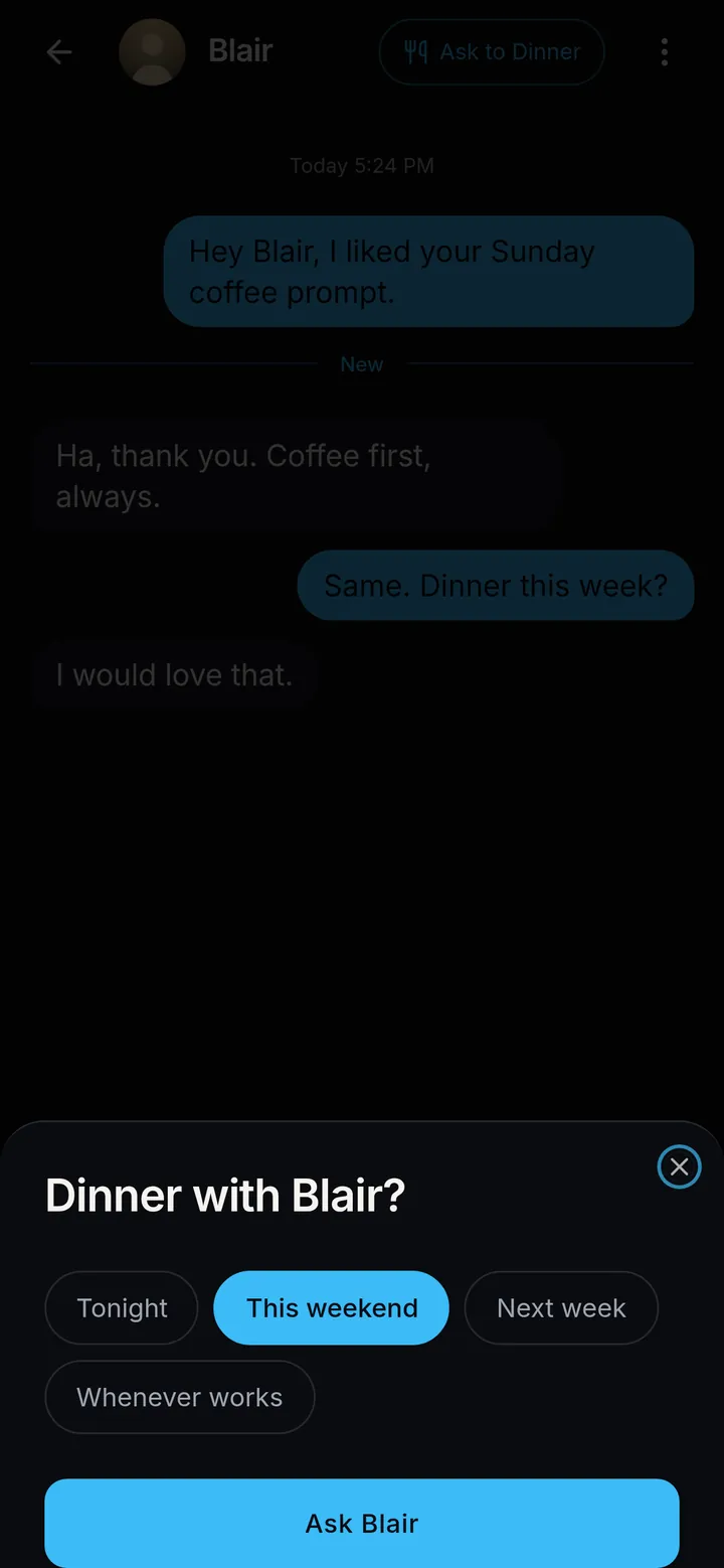 Dinner Dating Ask to Dinner sheet