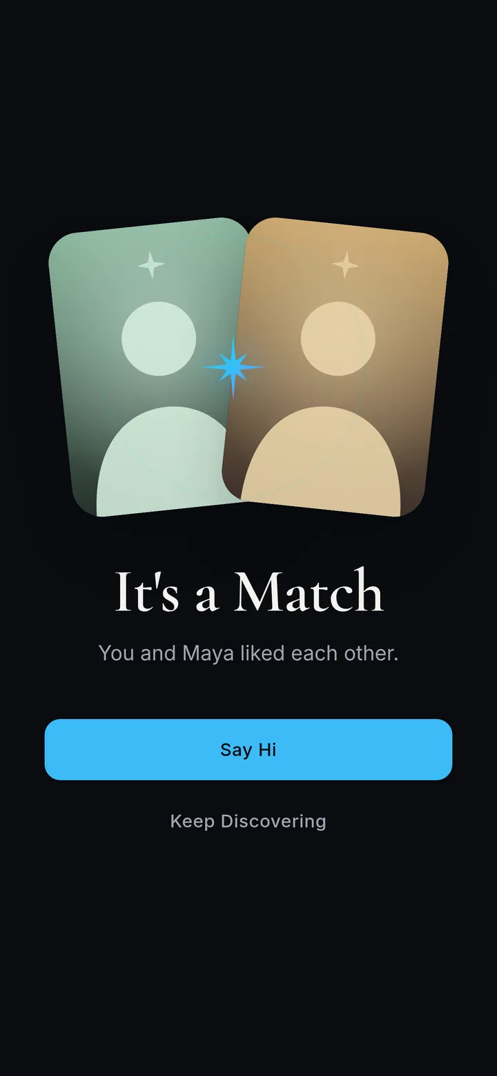 Daystar Dinner Dating app: a match screen