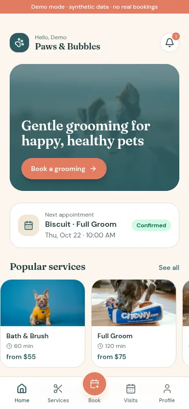 Pet Grooming app design model preview